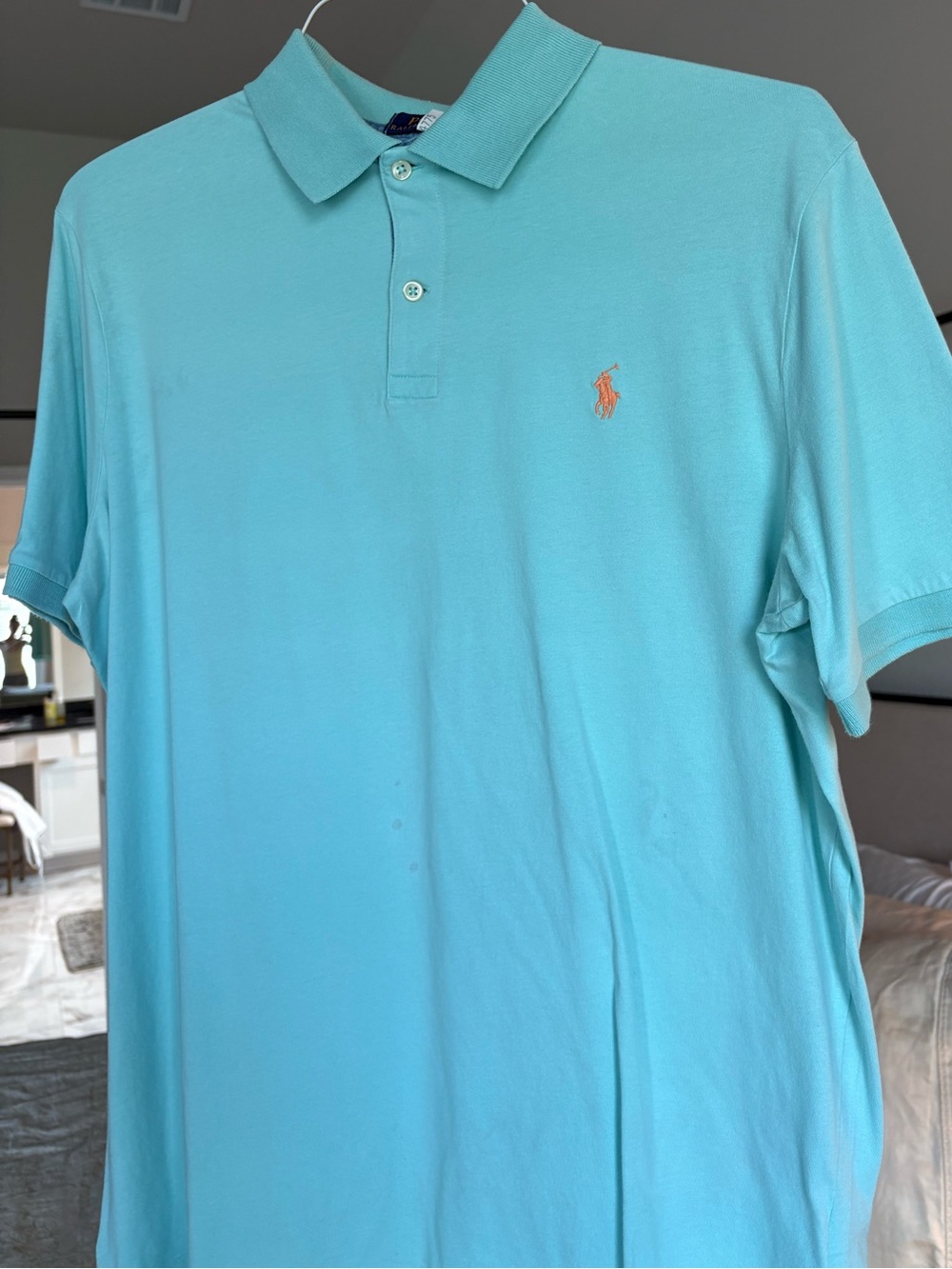 Polo by Ralph Lauren Men’s Aqua Polo Shirt with Orange Pony
